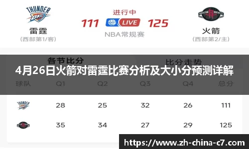 4月26日火箭对雷霆比赛分析及大小分预测详解